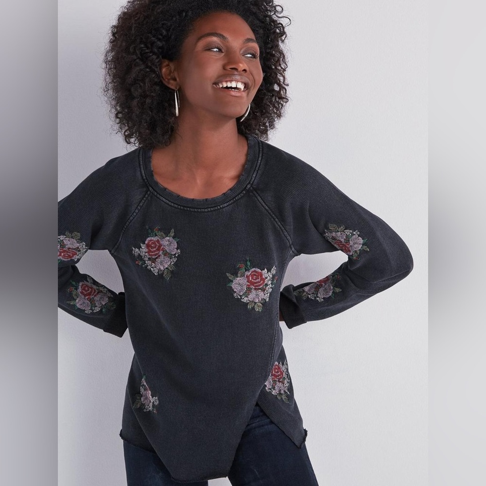 Lucky Brand Black Floral Embroidered Sweatshirt - Picture 14 of 14